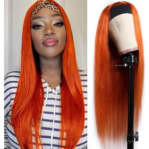 Sleek Straight Hair Wigs Headband Natural Orange Color Remy Brazilian Hair Wig 150% Density With Clips Wigs For Black Women