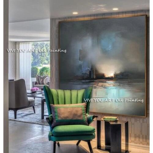 Large Grey Sky City Clouds Canvas Painting Hand-painted Modern Landscape Wall Art Pictures For Living Room Bedroom home deco