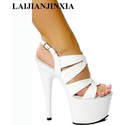LAIJIANJINXIA New Women Sexy Sandals Shoes 17CM High Heel Shoes 7cm Platforms Night Pole Dance Performance Model Dance Shoes