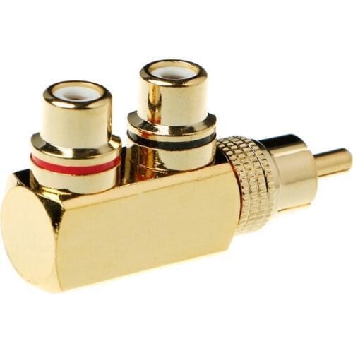 New Copper Audio Splitter Plug RCA 1 Male to 2 Female AV Socket Connector Adapter