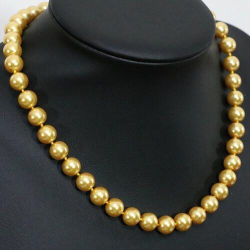 Fashion golden yellow shell simulated-pearl 8,10,12,14mm high grade round beads necklace unique gift party jewelry 18inch B1487