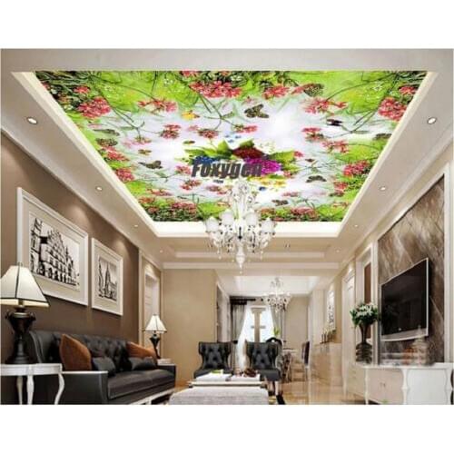 4.2mWx2.6mH per piece pop fashion buildng decoration material 3d sky flowers uv print pvc stretch ceiling film