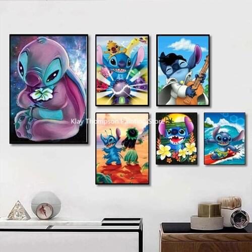 5D Diamond Painting Kits Disney Cute Cartoon Painting Stitch Wall Art Pictures for Living Home Room Decoration
