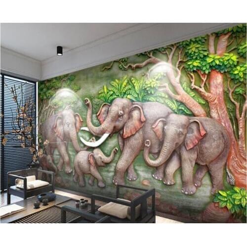 New Chinese interior wall paper high elephant embossed fresh three-dimensional background papel de parede 3d wallpaper