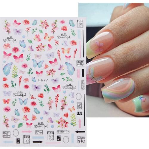 3D Butterfly Flower Nail Sticker Holographic Butterflies DIY Fashion Charms Design Nail Decals Slider Wrap Nail Art Decoration