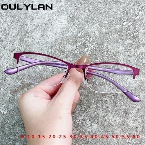 Oulylan Half Frame Finished Myopia Glasses Men Women Short-sighted Eyewear -1.0 1.5 2.0 2.5 Anti-blue light Prescription Glasses