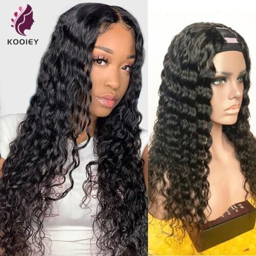 1*4'' U Part Wig 180 Density Full End Glueless Human Hair Wigs Brazilian Remy Hair Water Wave Can Be Permed & Dye