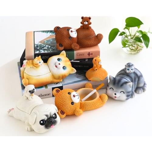 Creative Cute Pet Ashtray Resin Anti-fly Ash Ashtray With Cover Office Parlour Home Decoration Ornaments Gift For Girlfriend