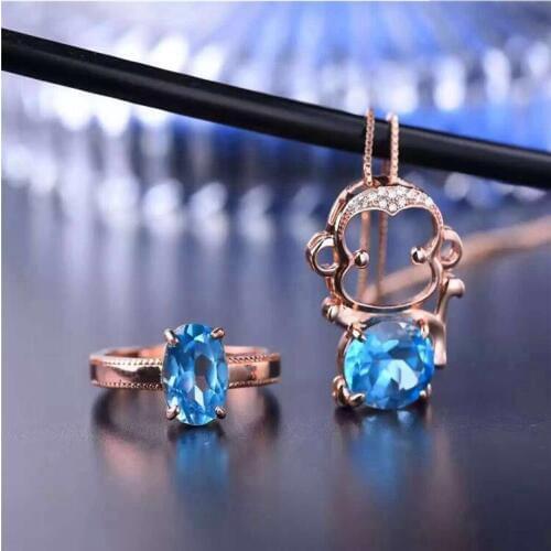 Natural Topaz jewelry set Mokey Style Natural Real Topaz 925 sterling silver 1pc pendant,1pc ring