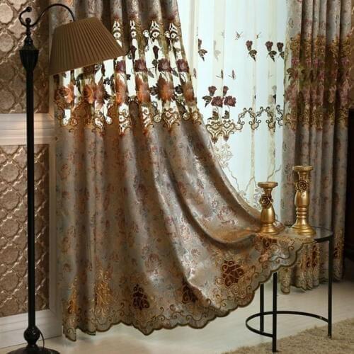 Luxury Window Curtains for Living Room Embroidered Voile Curtains Drapes High Quality European Purple/Blue Jacquard Butterfly