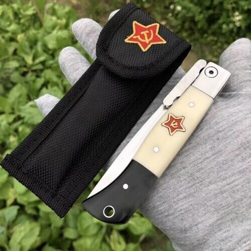 Russian Finka NKVD KGB wit EDC Manual Folding Pocket knife black and white resin handle 440C blade Mirror Finish Outdoor Camping