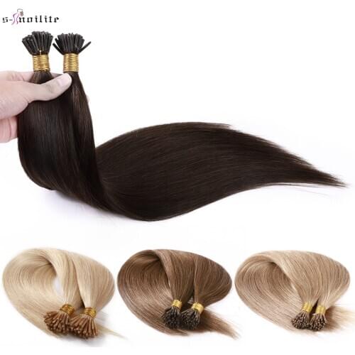 S-noilite 1g/s Straight Human Hair 50pcs I Tip Hair Extensions Fusion Keratin Micro Ring Pre-Bond Blonde Stick Hair For Women