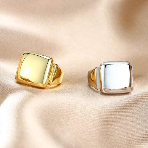 Chic Signet Ring Womens Square Stamp Finger Ring Statement Jewelry