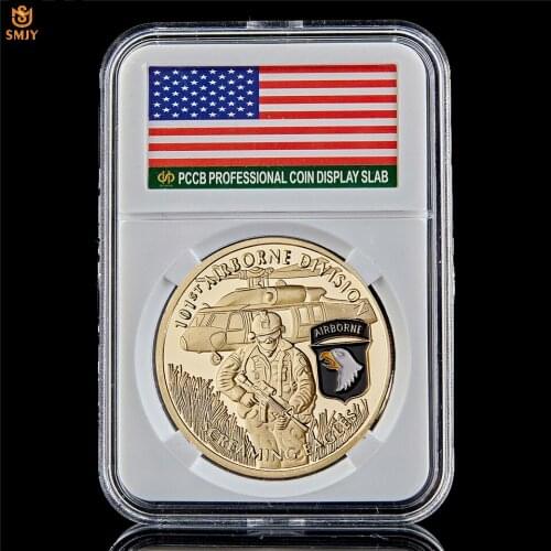USA Army 101st Airborne Division Gold Plated Military Challenge Token US Liberty Eagle Souvenir Coin Collectibles W/PCCB Holder