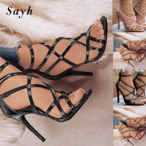 Woman Super High Heels Pumps Hollow Cross Strap High Heel Sandals Stiletto Open Toe Gold High Heels Party Dress Shoes