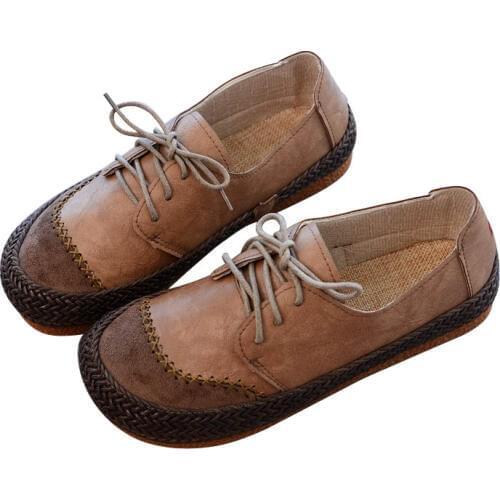 Mori Literary Retro Woven Round Head Lace-Up Flat Shoes Handmade Comfort Soft Bottom Cotton Linen Casual Shoes Single Shoes