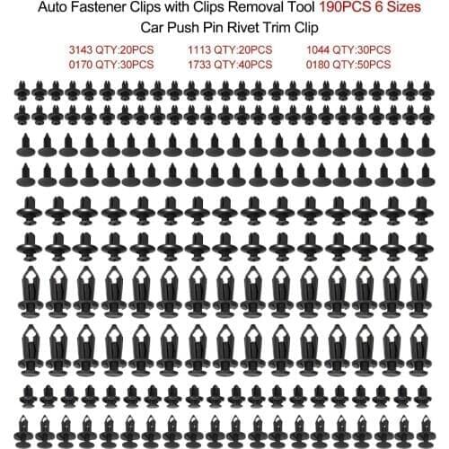 Universal Auto Fastener Clips Plastic Fastener Rivet Clips 190Pcs 6 Sizes Car Push Pin Rivet Trim Clips Fastener Clips In Stock