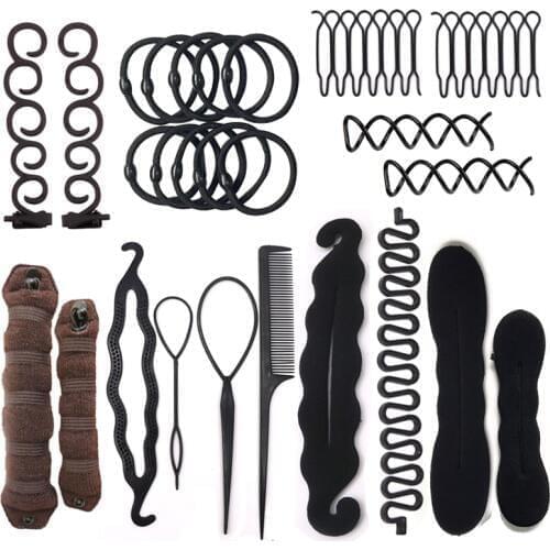 Multi Style Women DIY Hair Styling Accessories Magic Donut Bun Maker Hairpins Ties Fast Twist Modelling Hairstyle Braiding Tools