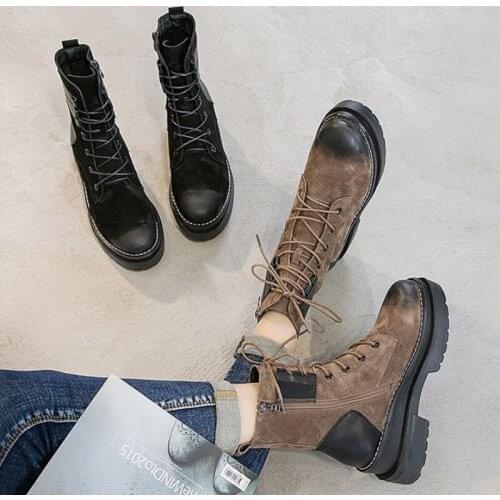 2021 Winter Martin Boots Womens Pigskin Leather Inner Height Increase Short Boots Round Toe Side Zipper Wedge Heel Boots