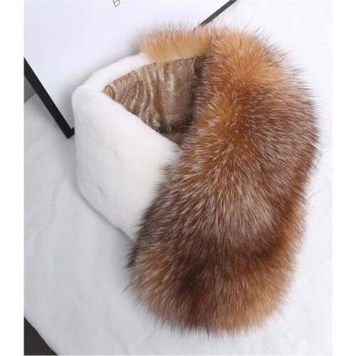 MS.Minshu Natural Fox Fur Scarf with Rex Rabbit Fur Fashion Winter Women Scarf Neck Warmer Short Scarf