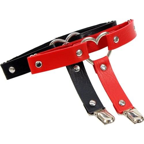 2pcs Women Sexy Punk Goth Heart PU Leather Elastic Garter Belt Leg Thigh Ring Clothing Accessory Spring Summer Leg Suspender