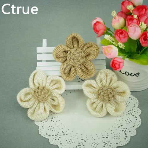 20pcs/lot Natural Jute Burlap Hessian Flower Handmade Vintage Wedding Chrismas Decoration DIY Accessories rustic wedding decor
