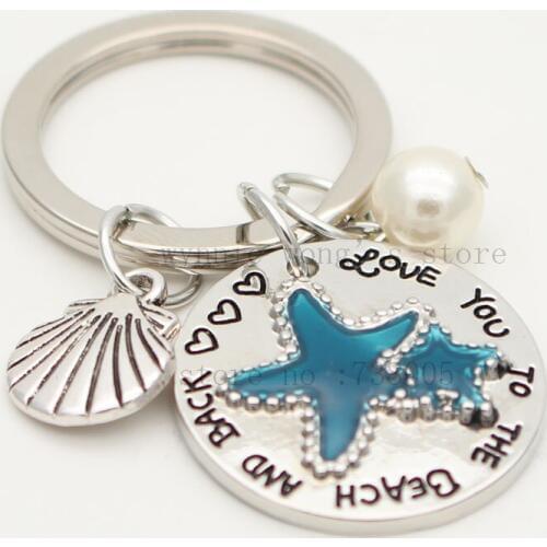 2017 Love you to the beach and back Beach keychain necklace, Natural necklace Summer jewelry Womens Starfish Necklace