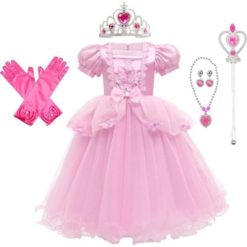 2021 New Princess Dress Girl Costume Set Party Cosplay Wedding Dress Kids Birthday Gift Long Dress For Girls Vestidos 3-10 Age