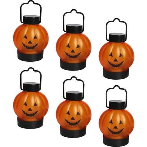 6 Packs Halloween Light Up Pumpkin Lantern LED Ghost Decor Light Holiday Party Supplies Props Ghost Pumpkin Lantern Home Decor