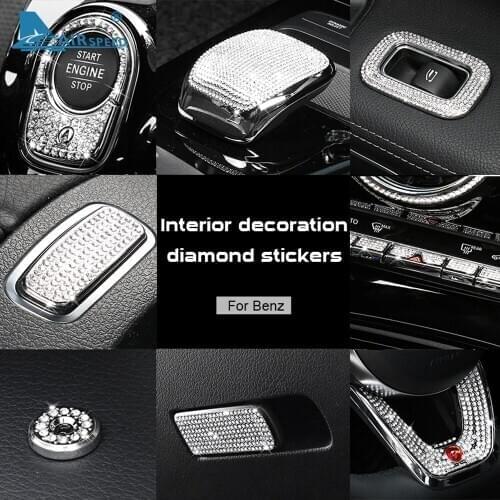 AIRSPEED for Mercedes Benz A Class W177 A180 A200 A220 Accessories Imitation Diamond Steering Wheel Engine Strat Butoon Sticker