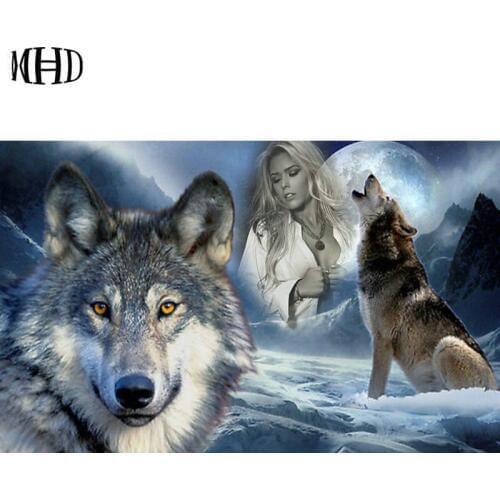 MHD animal 5d diy diamond painting wolf woman diamond embroidery wolf cross stitch handmade hobby gifts
