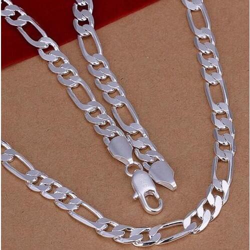 Free shipping ,Silver plated fashion 8mm men Figaro chain Necklace 16inch - 24inch can be choose,Factory Price silve men jewelry