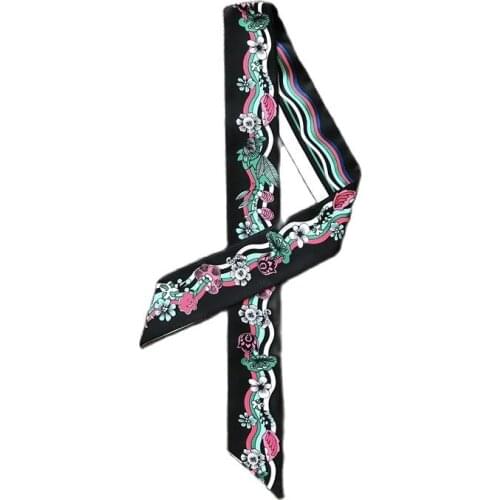 Brand bag scarf floral wave pattern womens small silk scarf beach bag small ribbon decoration headband ladies turban J63