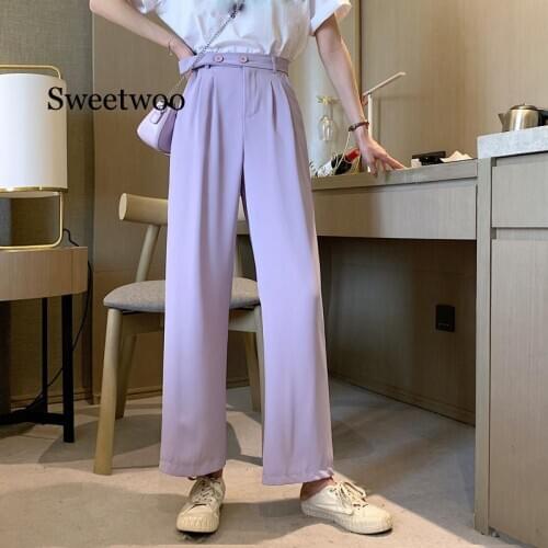 Spring Women Pant High Waist Pockets Loose Oversize Flat Female Wide Leg Pants 2020 Fashion Korean New Long Bottoms