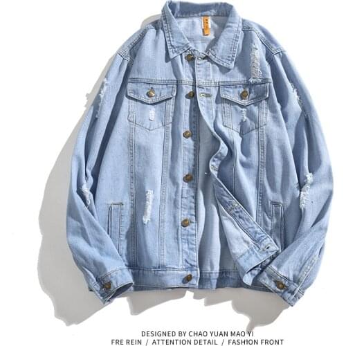 Cotton Denim Jacket Men Casual Solid Color Lapel Single Breasted Jeans Spring Autumn Slim Fit MA031