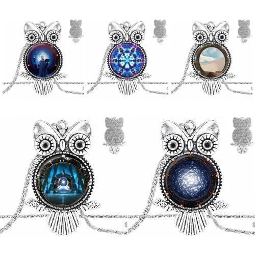 EJ Glaze Stargate Portal For Women Kids Fashion Glass Cabochon Pendant Necklace Women Choker Owl Necklace