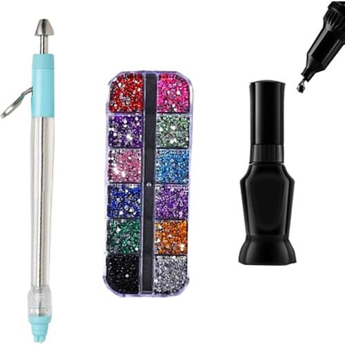 DIY Handmade Diamond Nail Art Tools Nail Art Manual Drill Pen+Diamond+Glue Manicure Supplies Manicure Tools Manicure Set