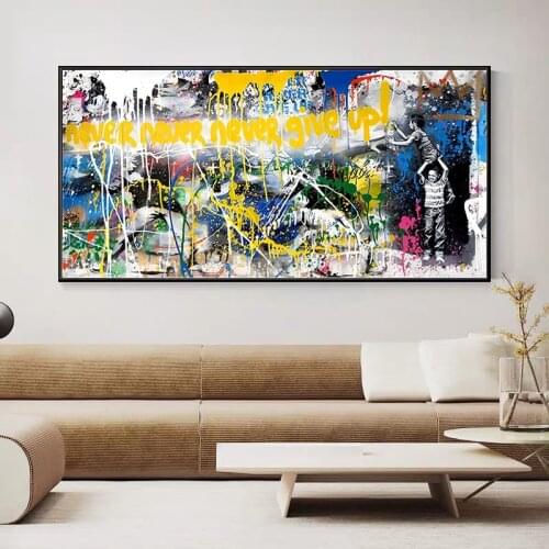 Street Graffiti Inspirational "Never Give Up" Poster and Print Canvas Painting Print Wall Art Picture for Living Room Home Decor