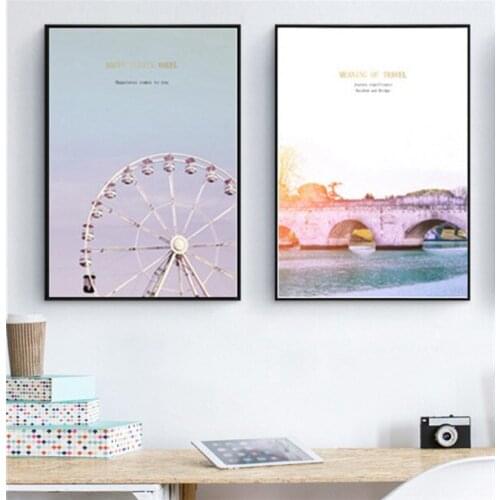 Modern Pink Small Fresh Balloon Decor Picture Canvas Painting Ferris Wheel Painting Core Mural Printing Posters on The Wall
