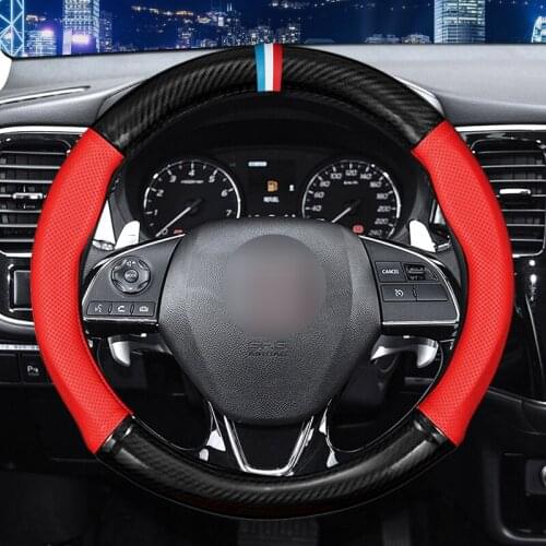MIDOON Carbon Fiber Leather Car Steering Wheel Cover For Mitsubishi ASX Outlander Lancer Pajero L200 Mirage Triton Attrage
