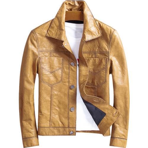 AYUNSUE Mens Sheepskin Coat Genuine Leather Jacket Men Yellow Vintage Motorcycle Jacket Spring Autumn Deri Mont WpJY815 KJ4121