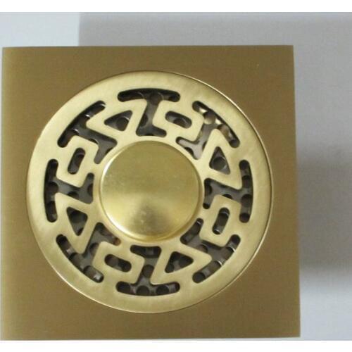 L15900 - Luxury Gold Color 10*10CM Artistic Brass Square Floor Drain