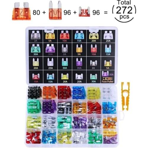 Blade Fuses Assortment Kit Corrosion Resistance Blade-type Automotive Fuses Replacement with Fuse Puller Plastic Case W91F