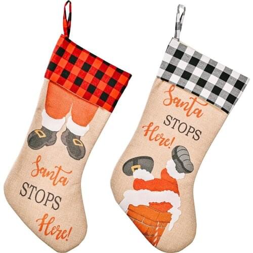 New Products Christmas Decoration Lattice Christmas Stocking Christmas Decoration Children Holiday Gift Bag Home Decoration
