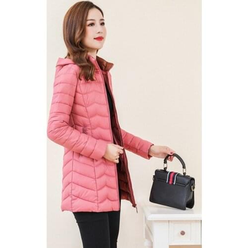 Solid Autumn Winter Cotton Coat Women 2021 New Slim Thin Down Jacket Casual Hooded Parkas Elegant Long Coats Female