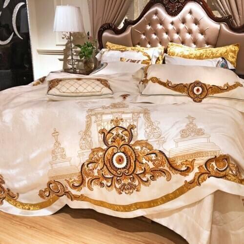 Luxury Embroidered Stain 120S Egyptian cotton Royal Bedding sets Queen King Western Duvet cover Bed sheet set Pillowcases white