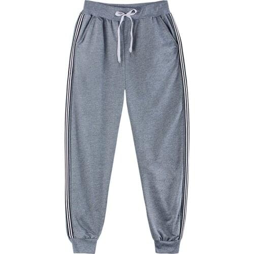 Drawstring Harem Pants Women Cotton Black Gray Elastic Waist Long Loose Trousers Plus Size Pantalones Mujer Side Striped Pants