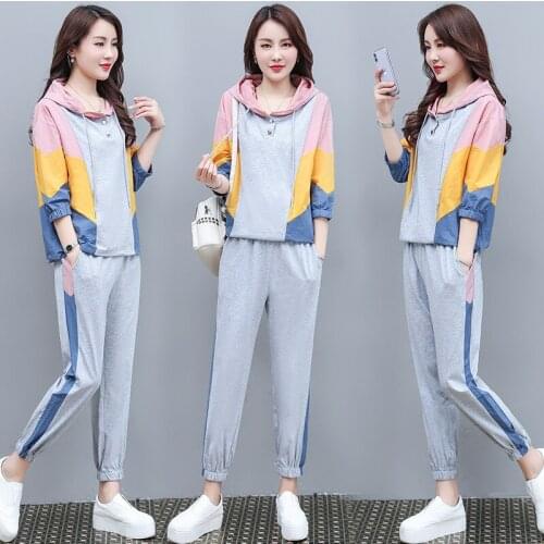 Sport Suit Summer Women Sportswear Hoodie Loose Sweatshirt+sweatpant Jogger Exercise Athletic Running Casual Gym Set Tracksuit
