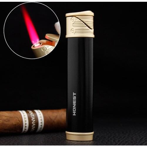 Straight Butane Turbine Torch Lighter Windproof Metal Portable Red Flame Cigarette Lighter Mens Gift Cigar Accessories