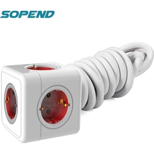 Sopend Electric Power Strip Eu Plug Extension Smart Powercube Extended Eu 16A 1.5M Cable Wall Desktop Socket 5 AC Output Adapter